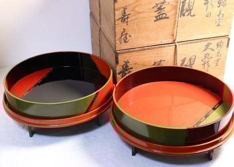 【輪島塗】　漆器 盆 オレンジ色 金色模様 箱付き 0123194153_5c4844f1bb60c.jpg