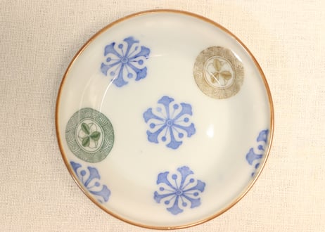明治後期～大正銅判雪と丸文散らし図小皿②薄め