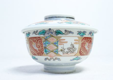 明治前期色絵四方に梅図蒸茶碗