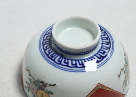 明治前期色絵三方に桃図蒸茶碗
