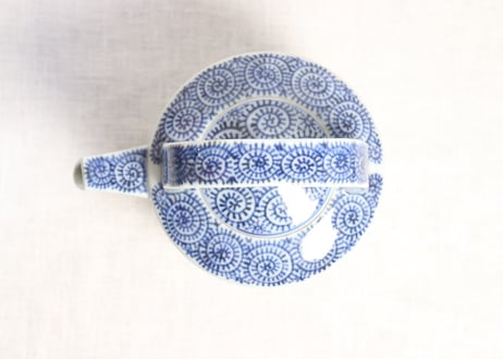 明治前期染付蛸唐草文銚子2pセット トリアシ,蓋ホツ,注ぎ口ノミホツ