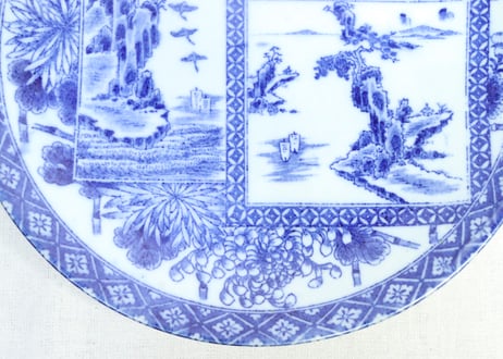 明治後期～大正銅判山水図尺皿② 高台ホツ
