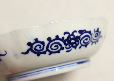 明治前期染付麒麟と牡丹図なます皿①