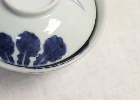 江戸後期染付大根図蓋茶碗5客組 内1客ノミホツ