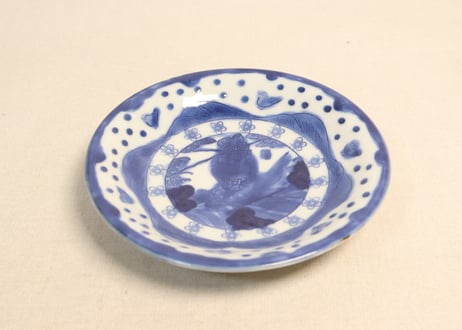 明治前期陰刻染付浦島太郎図6寸皿③　高台窯傷