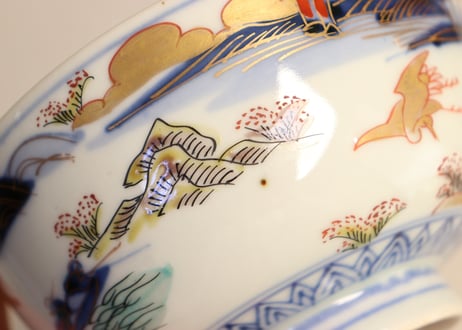 明治前期色絵山水図通り物蒸茶碗② ノミホツ