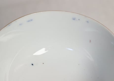 明治前期色絵桃と六方に松竹梅と牡丹図通り物蒸茶碗