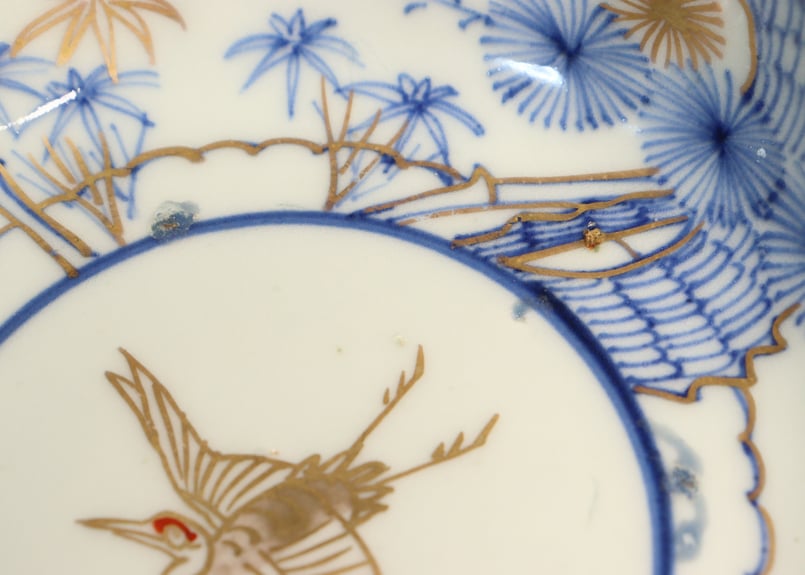 江戸幕末金彩染付松竹梅に鶴亀図なます皿②フリモノ | 吉祥寺PukuPuku