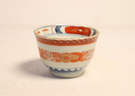 江戸幕末色絵四方に菊と唐草図向付 5客組