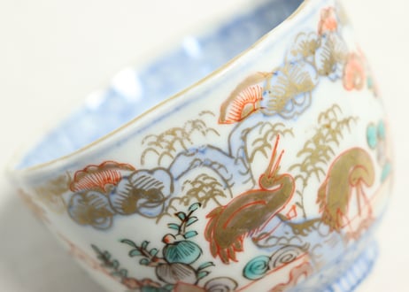 明治前期色絵三方松竹梅と花鳥図通り物向付