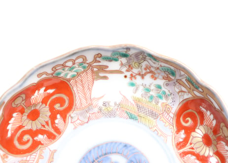 明治前期色絵松竹梅に鶴亀図通り物小皿