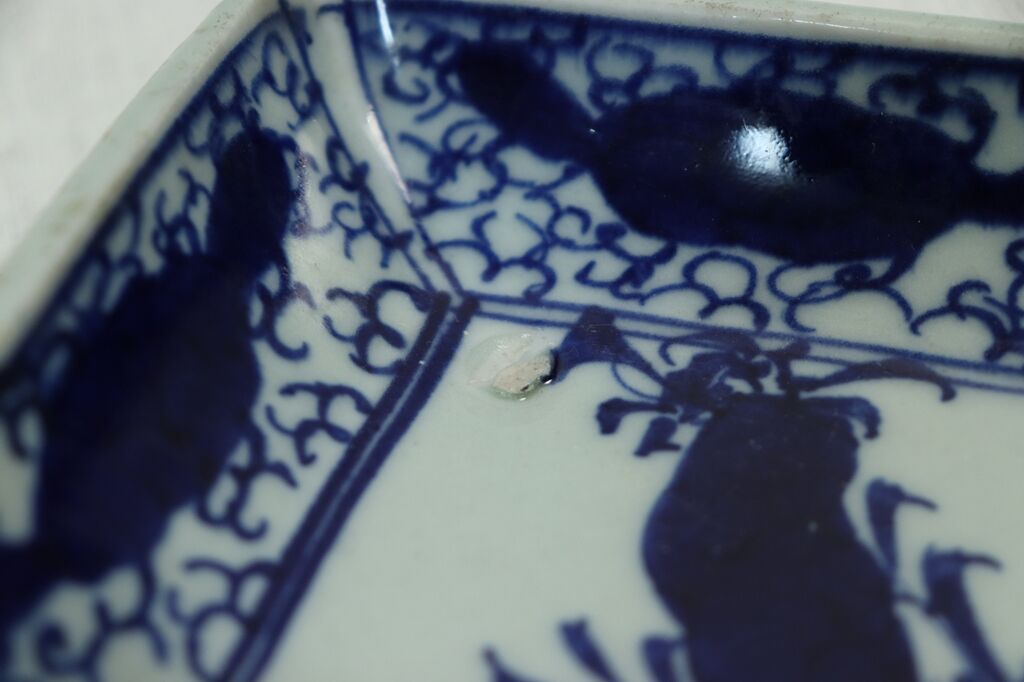 明治前期東北の焼染付牡丹図長皿 ノミホツ,少がたつき | 吉祥寺PukuPuku