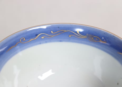 江戸幕末金彩染付山水図飯茶碗