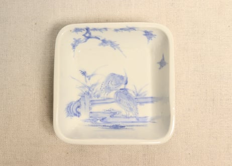 明治後期～大正染付鷺図角小鉢