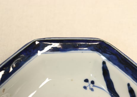 江戸後期染付水仙図八角皿②フリモノ,窯傷