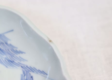 江戸幕末線描き山水図7寸皿