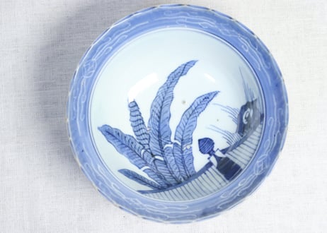 江戸幕末染付芭蕉図6寸鉢 　甘手