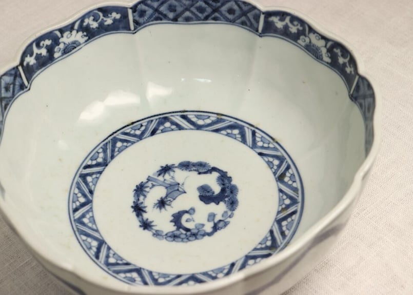 江戸中期色絵素地窓絵図8寸鉢 歪み有 | 吉祥寺PukuPuku