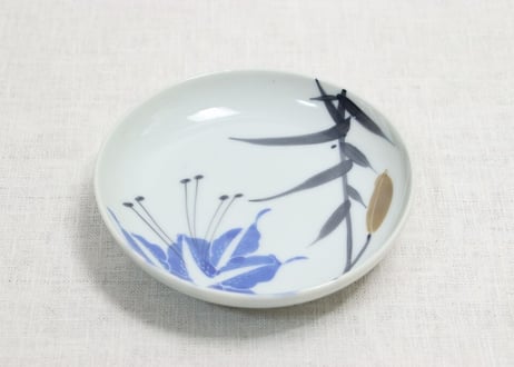 明治後期～大正色釉染付百合図小皿