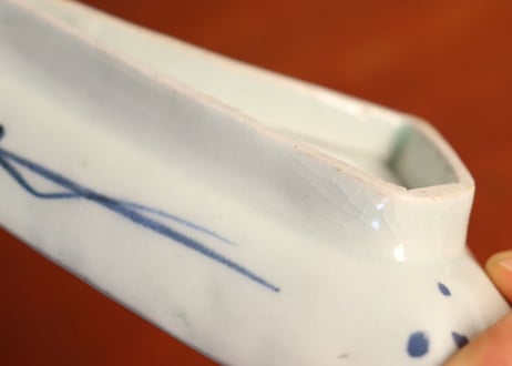 江戸中期コンニャク印判松図富士型小皿 少甘手①