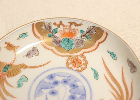 明治前期色絵牡丹と鳳凰図小皿