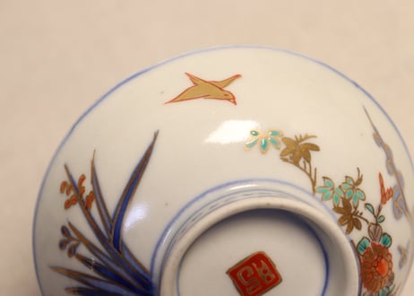 明治前期色絵四君子図通り物飯茶碗 ノミホツ