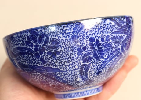 明治前期紙刷桐と鳳凰図飯茶碗