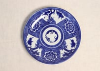 明治前期紙刷松と牡丹図8寸皿