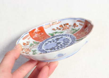 明治前期色絵三方に竹梅図通り物小皿