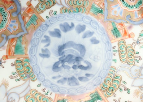 明治前期色絵獅子牡丹と人物図通り物小皿②薄め