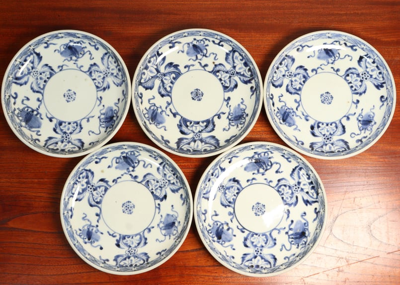 江戸中期染付宝尽くし図7寸皿 5客組 フリモノ | 吉祥寺PukuPuku