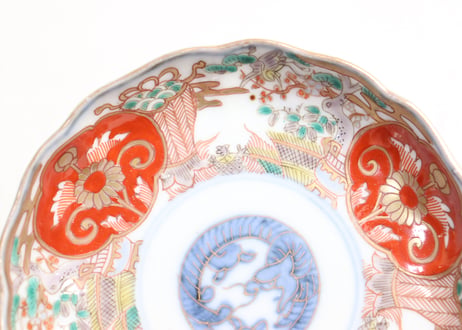 明治前期色絵松竹梅に鶴亀図通り物小皿