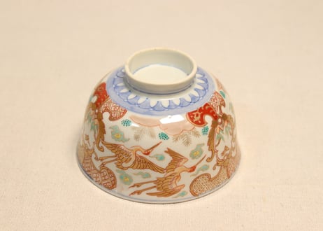 明治前期色絵松鶴図通り物飯茶碗
