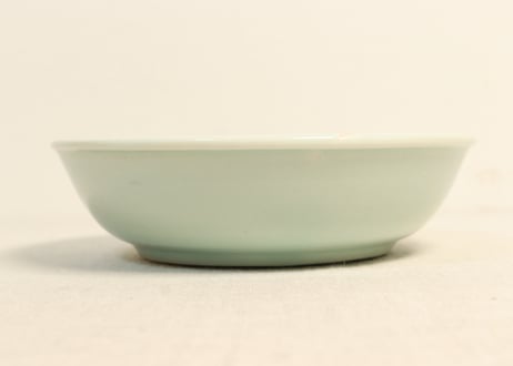 江戸後期青磁染付格子に桃図春寒鉢②かたつき