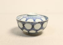 江戸中期染付雪輪図飯茶碗 窯傷,あたり傷,少甘手