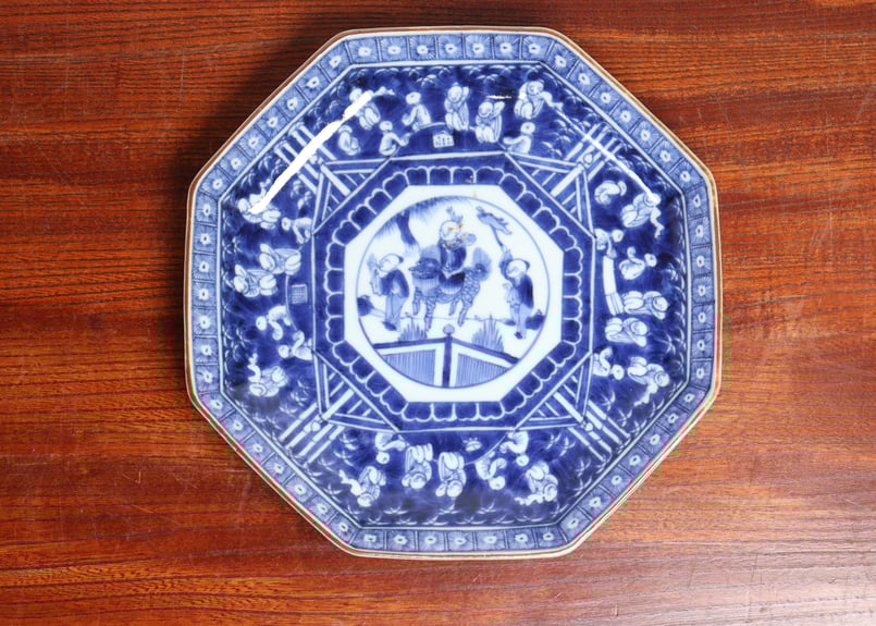 江戸後期染付馬上人物と唐子図八角皿 五客組 | 吉祥寺PukuPuku