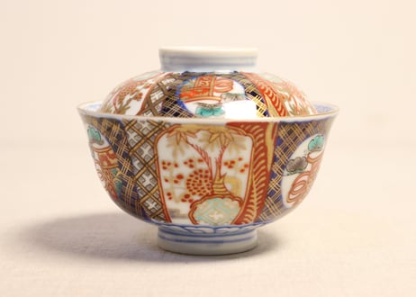 明治前期色絵桃と松竹梅図飯茶碗
