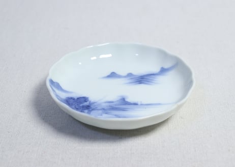 明治後期～大正源六製染付山水図小皿