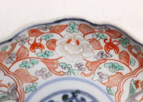明治前期色絵鳥と牡丹図通り物小皿