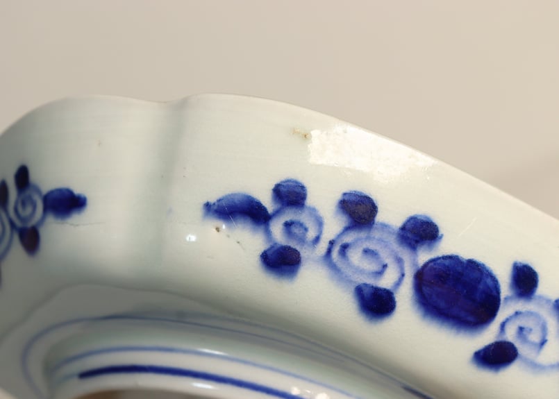 江戸幕末染付山水と微塵唐草図入隅角なます皿①少フリモノ | 吉祥寺