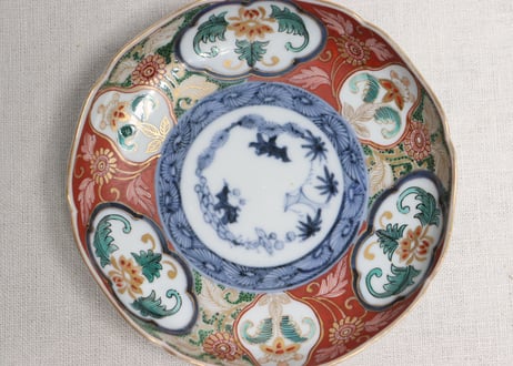 明治前期大聖寺焼色絵花図5寸皿①