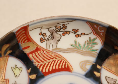 明治前期色絵梅と千鳥図５寸皿