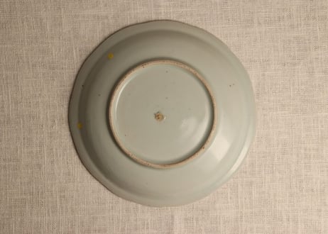 江戸幕末染付松に富士図鍔縁5.5寸皿　少甘手