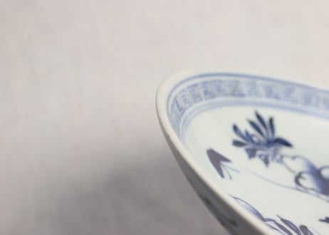 江戸幕末染付牡丹図7寸皿