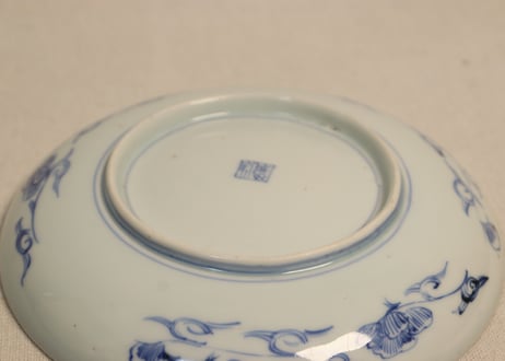 江戸幕末線描き牡丹と唐草図6寸皿 5客組