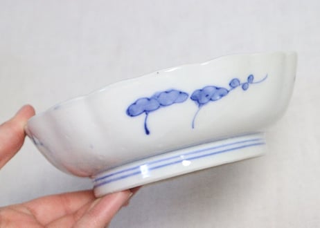 明治前期色絵山水図なます皿　釉弾き