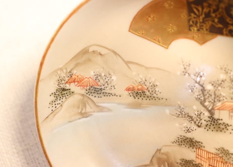 明治前期九谷焼色絵家風景図通り物豆皿②　少甘手