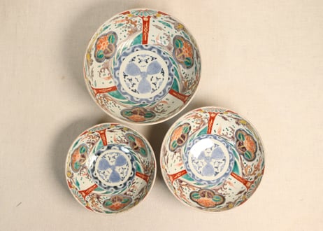 明治前期色絵桐と鳳凰図三ツ組鉢