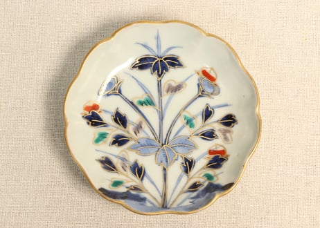 江戸後期色絵草花図小皿 5客組