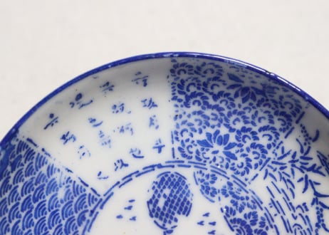 明治前期紙刷気球と洋装人物図小皿